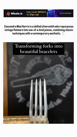 Wild_Memes on Instagram: "The post features a 52-second video of silversmith Cassandra Mae Harris bending and hammering vintage sterling silver forks into intricate bracelets and rings, emphasizing sustainable upcycling of antiques into wearable art. Posted on February 7, 2026, by @HowThingsWork_ , it quickly amassed 360 likes and 59,000 views, with replies highlighting the technique's creativity though some viewers called pieces "tacky" or unremarkable. Harris, based in New England, sells her o