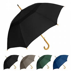 [Hot Item] Gentleman 23 Inch Black Double Layer Vented Wood Shaft/Pole Hanging Stick Umbrella with Wooden J Handle
