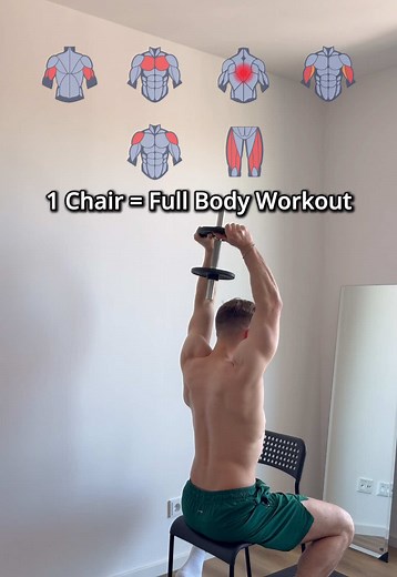 Full Body Dumbbell Workout 💪 Build strength from head to toe with just a chair and a pair of dumbbells 🔥 1️⃣ Overhead Extensions 2️⃣ Cross Body Presa 3️⃣ Rows 4️⃣ Hammer Curls 5️⃣ Shoulder Press 6️⃣ Bulgarian Split Squats 2-3 sets | 8-12 reps ✅ #homeworkout #dumbbellworkout #fullbodyworkout #athomeworkout #chairworkout
