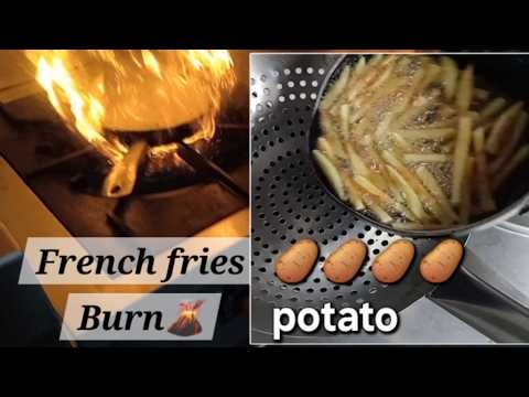 Potato Fried French fries/ Fire breaks out while frying.
