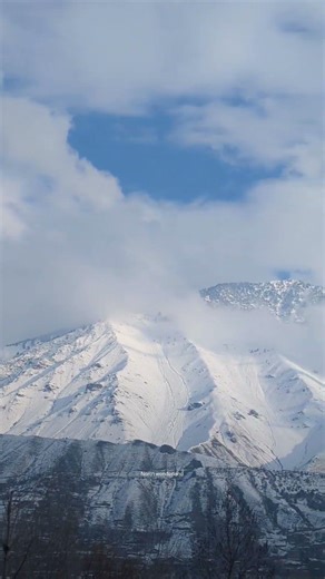 Snow Covered Mountains Under Clouds ❄️ | Winter Views of Northern Pakistan #snowylandscape #reels