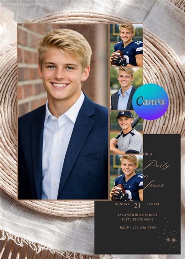 Boy Modern Graduation Invitation, Class of 2026 Invite, Boys Graduation Announcement, Open House Grad Party, Editable and Printable