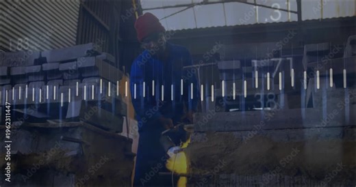 Foundry worker igniting torch and pouring molten metal into crucible, monitoring flow via overlays