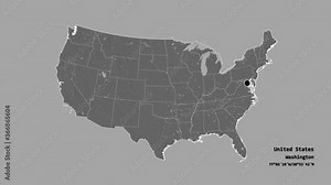 Texas, state of United States mainland, with its capital, localized, outlined and zoomed with informative overlays on a bilevel map in the Stereographic projection. Animation 3D