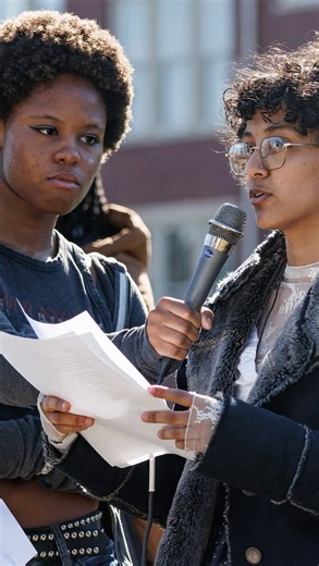 More than 200 students walked out of their seventh period class at Stivers School for the Arts in Dayton Wednesday to protest recent actions by U.S. Immigration and Customs Enforcement. | Dayton Daily News