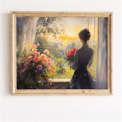 Vintage Cottagecore Woman on Veranda - Romantic Printable Art, Pastoral Scene, Delicate Oil Painting, Digital Download Wall Decor 1312 - Etsy