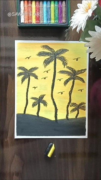 Easy Sunset Scenery Drawing with Oil Pastels 🌅 | Step by Step Art Tutorial for Beginners
