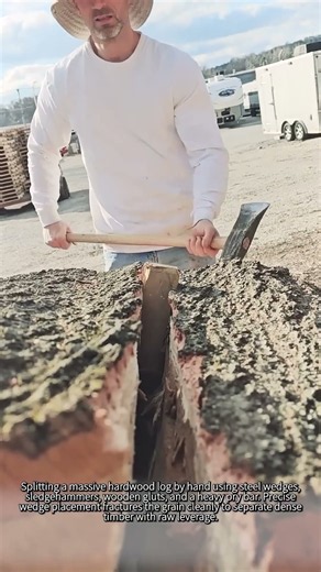 How to Split Massive Oak Logs by Hand with Wedges #worker #process #woodworking #timber #splitting