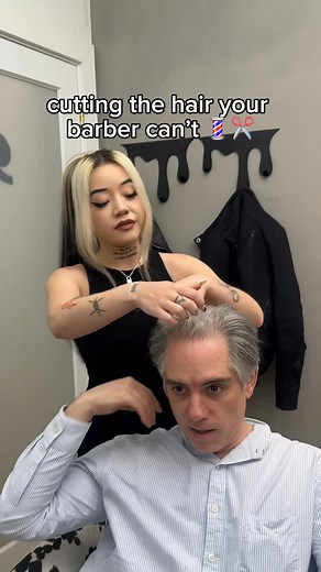 cutting the hair ya barber can’t female barbers are elite with the scissors 📍NYC Start getting compliments on your hair by hitting the link in my bio ✨ #femalebarber #nycbarber #menshaircut #slickback | Heir of the Hair- Sarah Lloyd