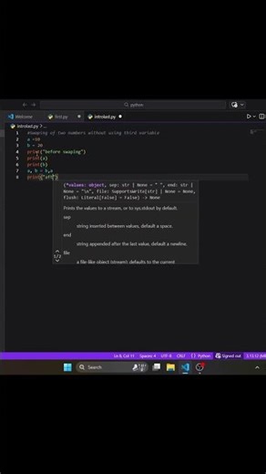 Python Trick 🔥 Swap Two Numbers Without Third Variable #python #coding #programming #shorts