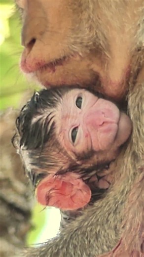 Mother monkey gice birth today #newbornmonkey #animals