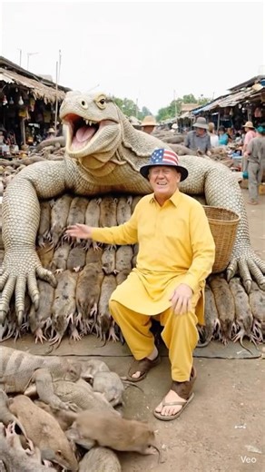 Trump Chilling on a Giant Monitor Lizard in a Wild Market — What’s He Laughing About?