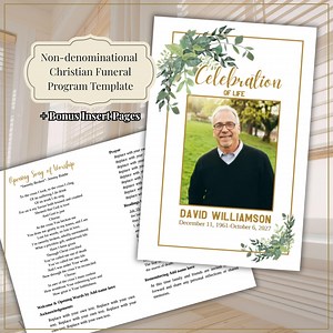 Christian Funeral Program Template | Greenery Celebration of Life (canva, Printable Digital Download) - Etsy