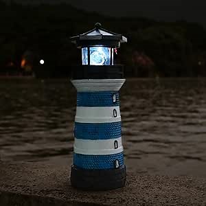 Solar Lighthouse Rotating Beacon – Led Light House for Yard Garden Nautical Decor Porch Deck Outdoor Decoration Lawn Ornaments Outside Statue Gifts for Mom Mother