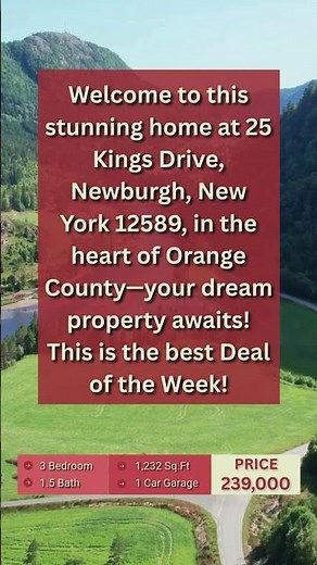 🏡 Deal of the Week: Dream Home for Sale in Newburgh, NY! | 3 Bed, 1.5 Bath, 1,232 Sq.Ft - $239,000