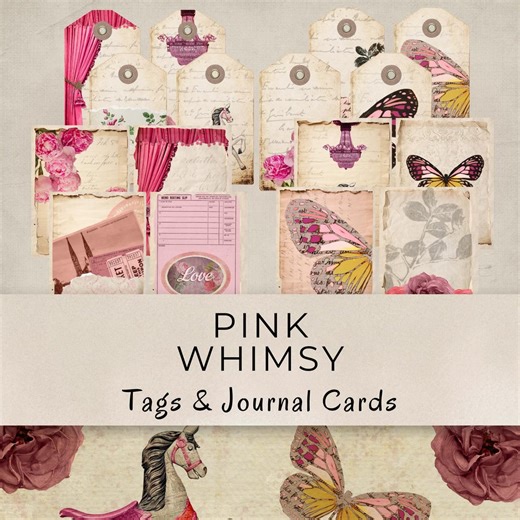 Pink Whimsy Journaling Cards and Tags - Printable Journal Spots for Shabby Chic Scrapbooking - Commercial Use Scrappy Junk Journal Ephemera - Etsy