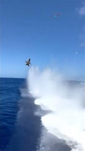 I admire this pilot's skills! A jet flying low over the sea