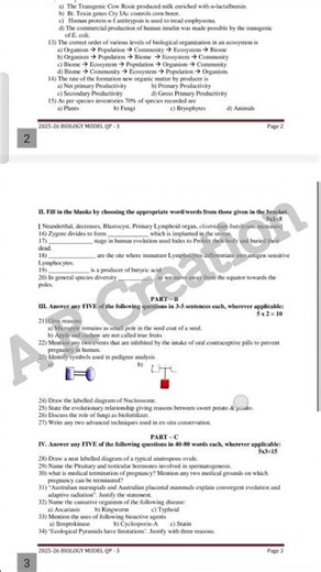 💥2nd PUC BIOLOGY MODEL QUESTION PAPER 3 || 2025-26 #puc #viral #biology
