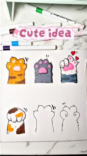 Easy drawing idea, how to draw cat paws