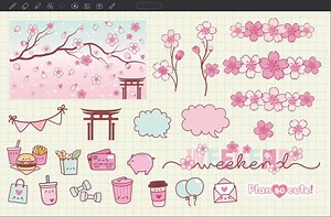 SAKURA Digital Stickers, Goodnotes Stickers, Japan Icons, Kawaii, Precropped PNG - Etsy