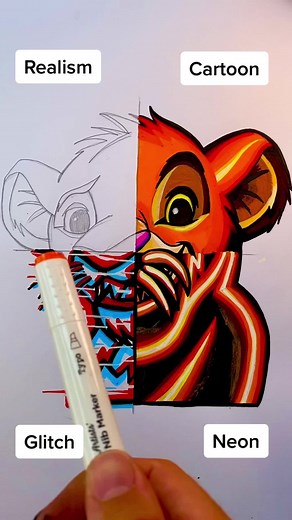 Simba Painting in 4 Different Styles