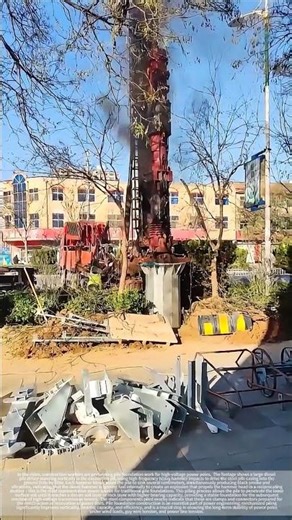 Construction of pile foundations for high-voltage power poles.