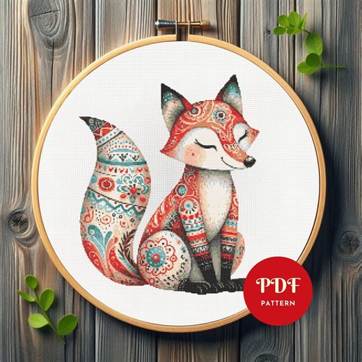 Boho Fox Cross Stitch Pattern, Mandala Embroidery Design, Woodland Needlepoint Chart, Easy Cross Stitch PDF Pattern, Instant Download,diy - Etsy
