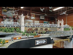 Scratch built HO scale suspension bridge.
