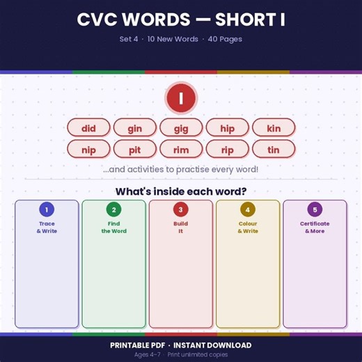 Short I CVC Words Worksheets Set 4 | Phonics Activities Kindergarten (PDF Printable) - Etsy
