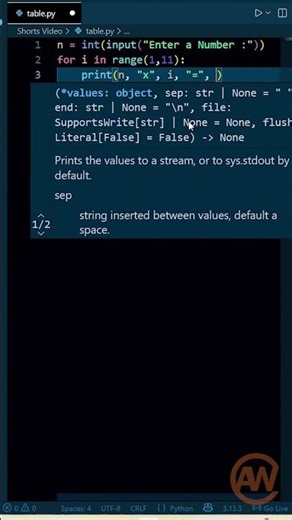 Python table | table using python for loop #programming