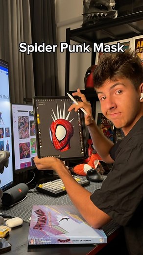 Artem Morozov on Instagram: "Making Spider Punk mask part 1. 💙❤️ #3dprinting #spiderpunk #spiderverse #custom #3dprint #3dartist"