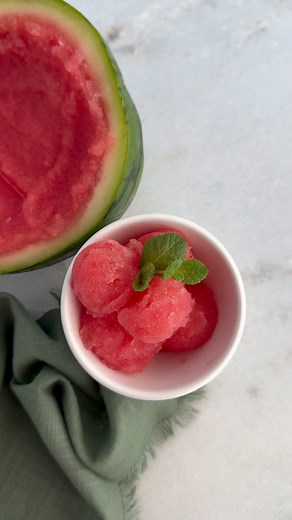 One of my favorite ways to use up extra watermelon is to create this 2-ingredient Watermelon Lime Sorbet! I first shared this recipe 6 summers ago, and with watermelon season upon us, I thought it was time to recreate it for you all. Although these days we rarely have leftover fruit as our little fruit monster consumes every fruit in sight, so I bought a mini watermelon just to make this fun summery treat! So here are a few tips to help your sorbet turn out perfectly. The condition your watermel