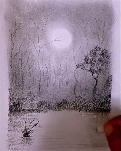 how to draw a dark night in the forest #darknight #forest #draw