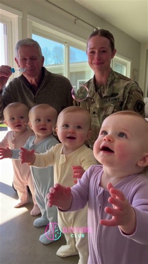 Grandpa Had 4 Baby Girls Chasing Bubbles… Then One of Them Saw Military Mom 😭🫧🇺🇸❤️