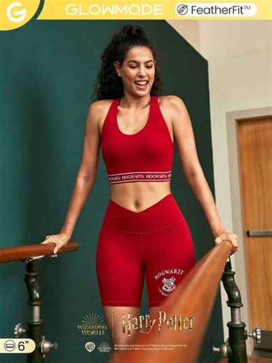 Pantaloncini corti da biker con vita vita GLOWMODE X HARRY POTTER 6" FeatherFit™ Hogwarts Crossover a basso impatto, ideali per yoga e uso quotidiano | SHEIN
