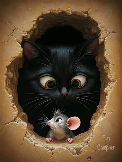 Cat & Mouse... Art by Eva Campner... Anime by Grok... #digitalart #Fantasyart #deviantart #cats