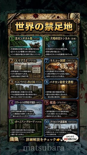 世界には「入ってはいけない場所」が存在する。危険だから。秘密だから。守るためだから。でも本当に怖いのはなぜ立ち入り禁止なのか知らないこと。 #雑学 #禁足地 #オカルト #保存推奨 #shorts