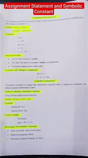 Assignment Statement and Symbolic Constant #programming #cprogramming #bca #mca #mtech #btech #cse