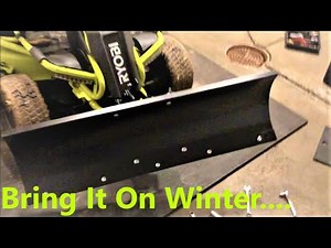 100 AH RYOBI Electric Riding Lawn Mower Snow Plow Blade Install