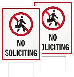 SmartSign (2-Pack) No Soliciting Yard Sign with Stake - 9" x 12", Double-Sided, 160 mil Thick Corrugated Plastic Lawn Signs, 15" tall Metal H-Stakes, Red/Black and White
