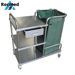 [Hot Item] Hospital Stainless Steel Linen Cleaning Mobile Nursing Dirty Waste Trolley with Dust Bag/Dressing Trolley