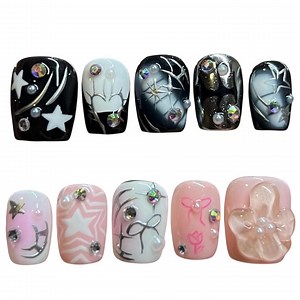 Custom Cyber Punk Press on Nails, Black and Pink Nails, Food Nails, 3D Art Nails, Long Lasting Press Ons, Goth Nails, Y2k Nails, Pastel Goth - Etsy