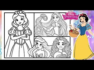 Disney Princesses Fun Together Coloring Page MOANA ARIEL SNOW WHITE RAPUNZEL