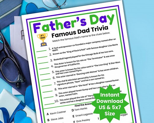Famous Dads Father's Day Trivia Game, TV Dad Trivia Questions, Father's Day Activity, Printable Dad Games, Family Quiz, Father's Day Quiz - Etsy