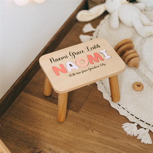 Personalized Children's Wood Step Stool, Pink Nursery, Playroom Furniture, 2-nd Birthday Gift, 3-rd Birthday Gift, Easter Gift for Toddlers - Etsy
