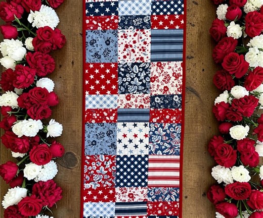 FREEDOM GARDEN Red Quilted Table Runner - Reversible Patchwork, 48"x14", Handmade Patriotic Table Decor Americana Cottage Style AMERICA 250 - Etsy
