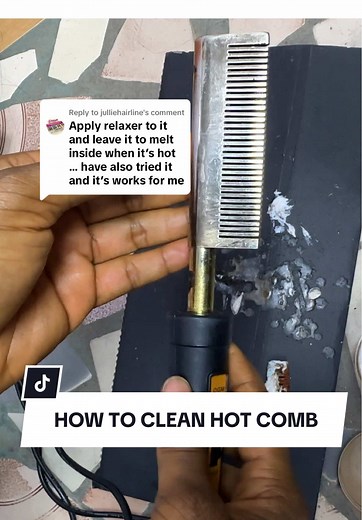 Replying to @julliehairline It works! Heat up the hot comb, unplug it and then use hair relaxer and a toothbrush to clean the hot comb thoroughly. #howtocleanhotcomb #howtocleandirtyhotcomb #hotcombtutorial #howtocleanhotcombtutorial