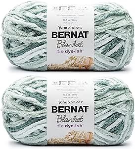 Bernat Blanket Tie Dye-Ish Mossy Hills Yarn - 2 Pack of 10.5oz/300g - Polyester - #6 Super Bulky - 220 Yards - Knitting & Crochet