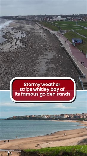 Stormy weather has stripped Whitley Bay of its famous golden sands, leaving the popular beach dramatically transformed. | The Mirror