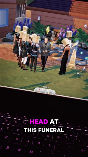 Can someone please explain WHY everyone showed up to my Sim’s funeral with paper bags over their heads?? 🪦🛍️ Like… was there a dress code I missed?? Here I am trying to mourn 😔, and it looks like a secret society meeting. RIP to my Sim… but also RIP to fashion, apparently. 🕊️💀 #TheSims4 #SimsChaos #OnlyInTheSims #SimsFuneral #Simstagram #WhyTho #SimsMoments #SimsHumor #EAPls #SimsLife #SimsLogic | Sims Grown